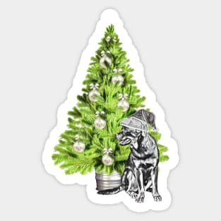 Rottweiler Christmas scene with Christmas tree and Santa hat Sticker